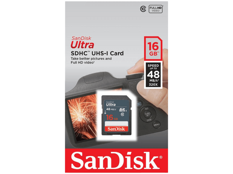 SANDISK 16GB Ultra SDHC 48MB/s Class 10 UHS-I Hafıza Kartı SDSDUNB-016G-GN3IN