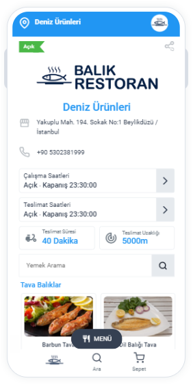 balık restoran online sipariş sistemi