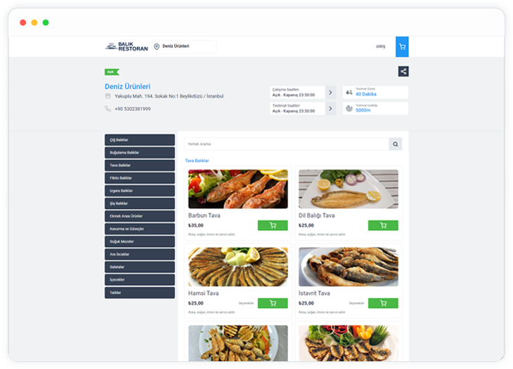 balık restoran online sipariş sistemi
