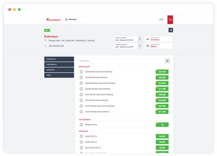 Kokoreç Imbiss Bestell-Website