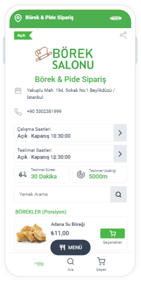 börek salonu online sipariş sistemi