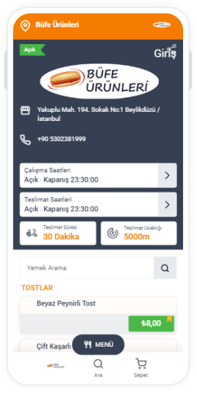 büfe ürünleri online yemek sipariş sistemi