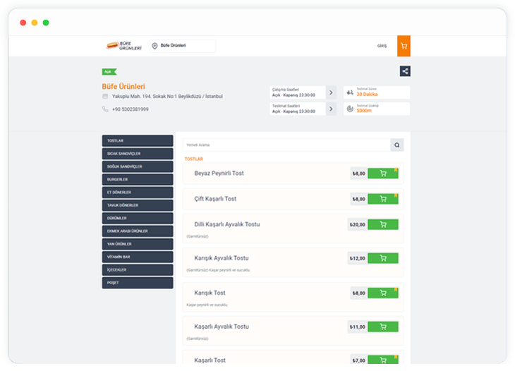 büfe ürünleri online yemek sipariş sistemi