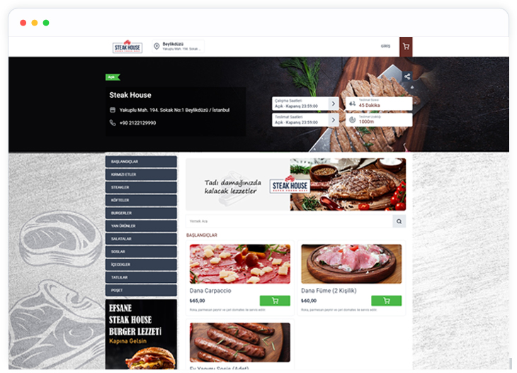 steak house online yemek sipariş sistemi