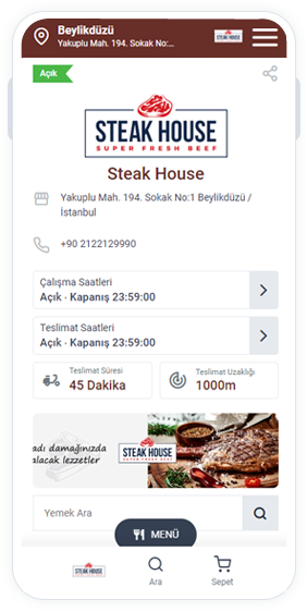 steak house online yemek sipariş sistemi