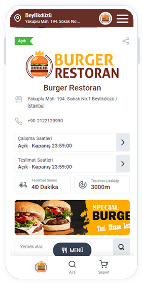 burger restoran online sipariş sistemi