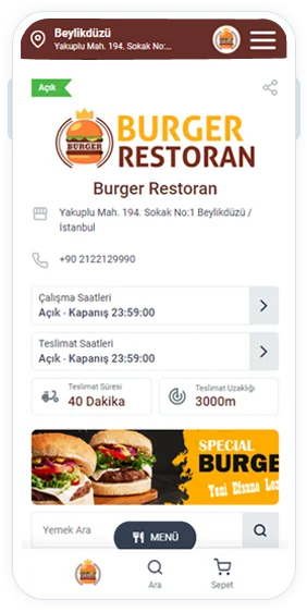 burger restoran mobil paket sipariş sayfası