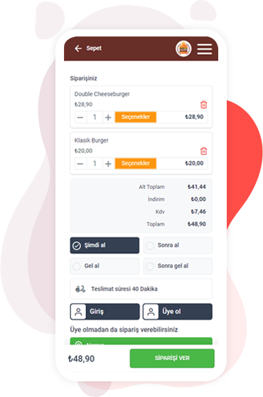 Online Mobil Yemek Sipariş Sayfası
