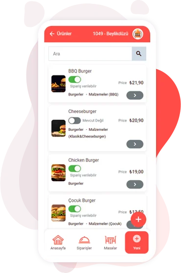 Online Sipariş Mobil Yönetim Paneli Menüsü