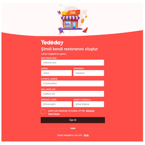 Yededoy Online Yemek Sipariş Sistemi Kaydı