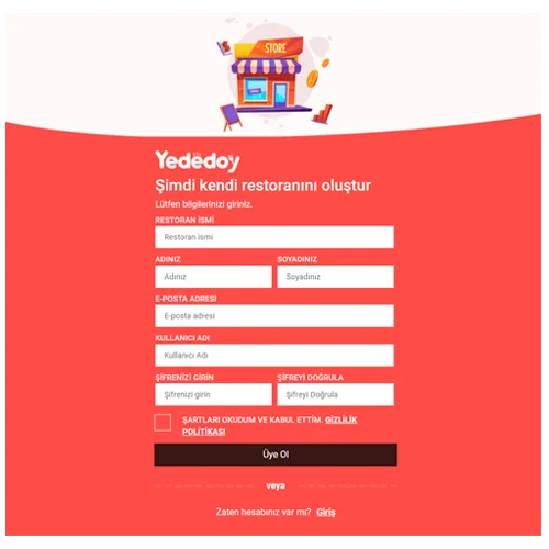 Yededoy Online Yemek Sipariş Sistemi Kaydı