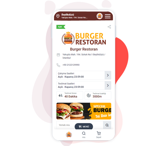 Burger Restoran Online Yemek Sipariş Sayfası Örneği