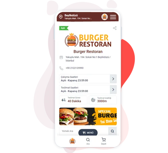 Burger Restoran Online Yemek Sipariş Sayfası Örneği