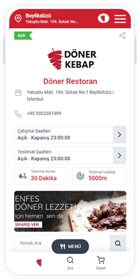 döner restoran online yemek sipariş sistemi