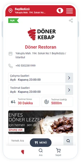 döner restoran online yemek sipariş sistemi