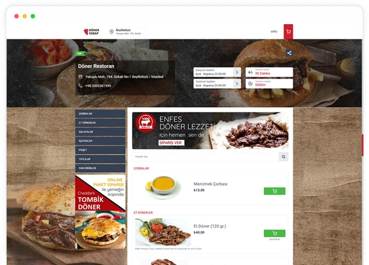 döner restoran online yemek sipariş sistemi