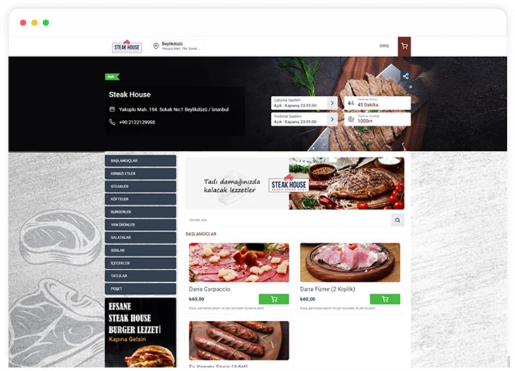 Steak House Paket Sipariş Sayfası