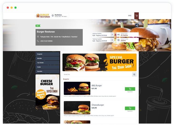 Burger Restoran Online Yemek Sipariş Sistemi