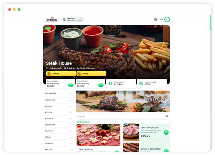 Steak House Bestell-Website