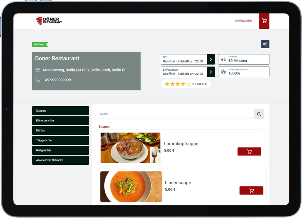 App & Web-Shop Für Döner Restaurant