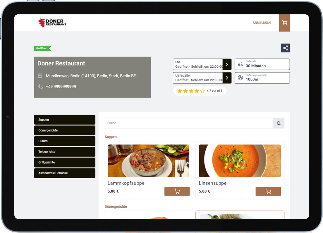 App & Web-Shop Für Döner Restaurant