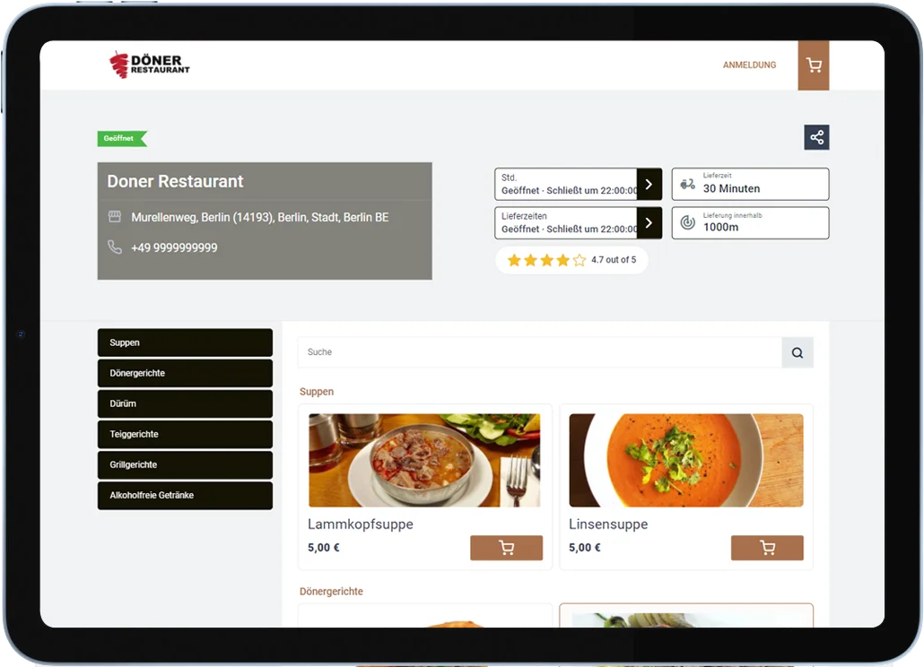 App & Web-Shop Für Döner Restaurant