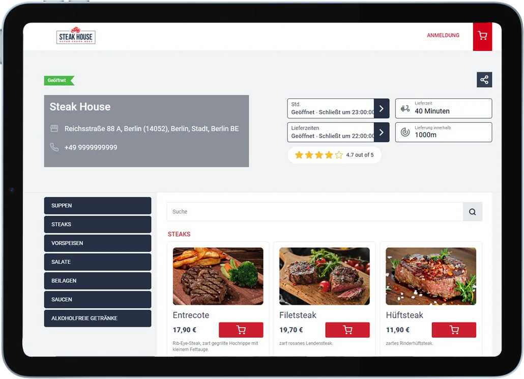 App & Web-Shop Für Steak-House