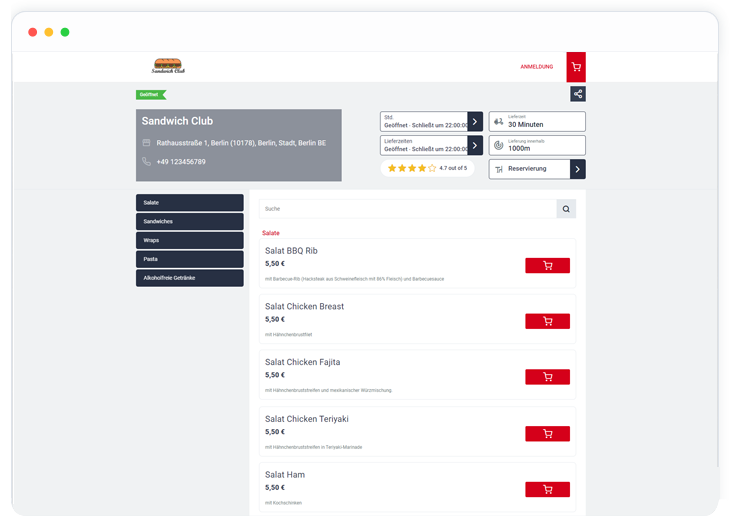 Sandwich Club Bestellen-Website