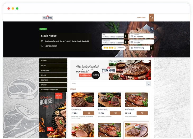 Steak House Bestellen-Website
