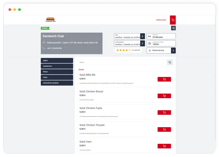 Sandwich Club Ordering System