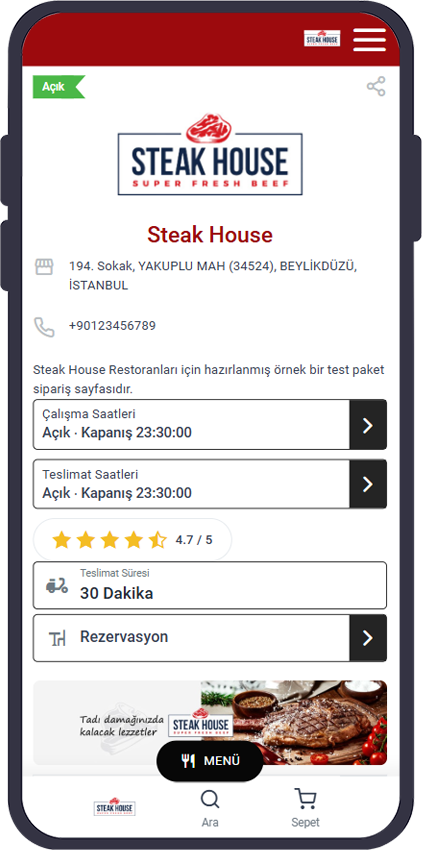 Steak House Online Sipariş Sistemi