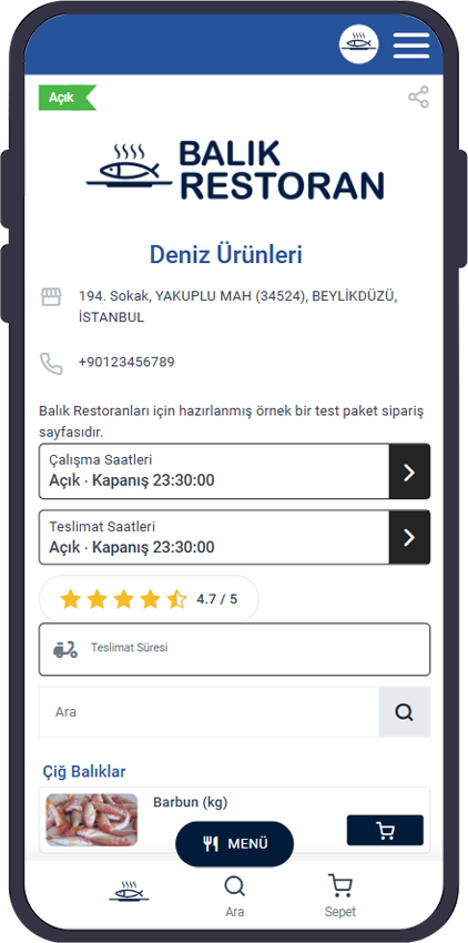 Balıkçı Online Sipariş Sistemi