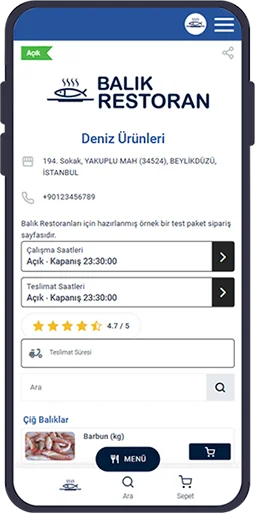 balık restoran mobil sipariş sistemi