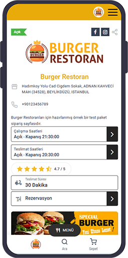 burger restoran mobil sipariş sistemi