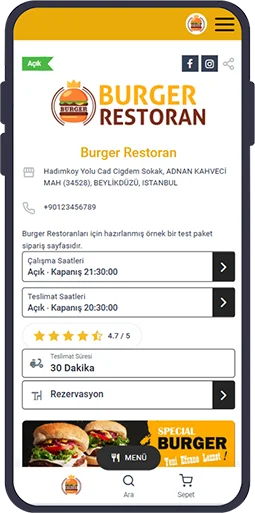 burger restoran mobil sipariş sistemi