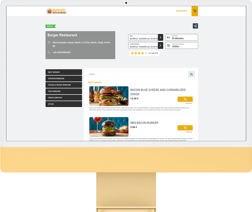 burger restaurant online ordering system web