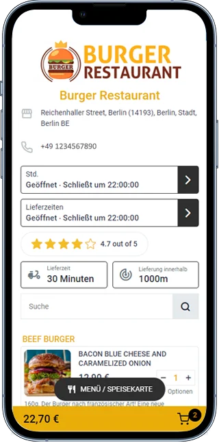 burger restaurant ordering system mobile