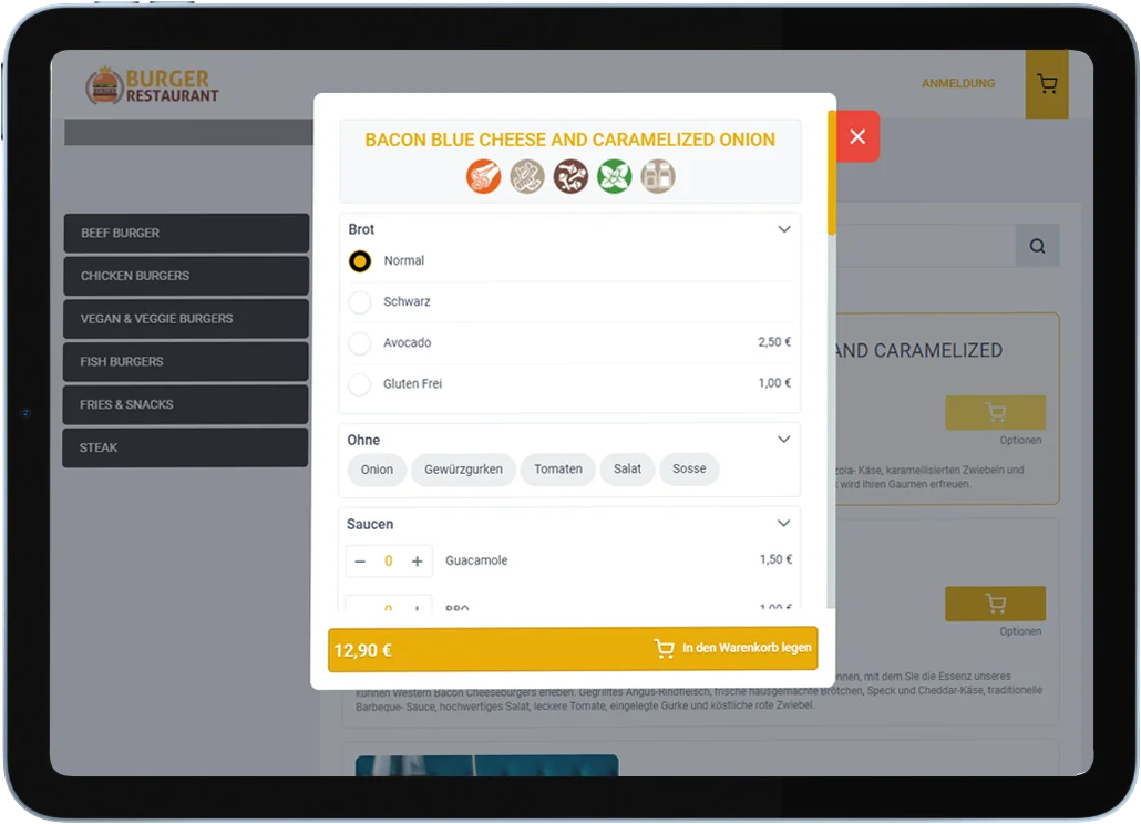 burger restaurant ordering system tablet